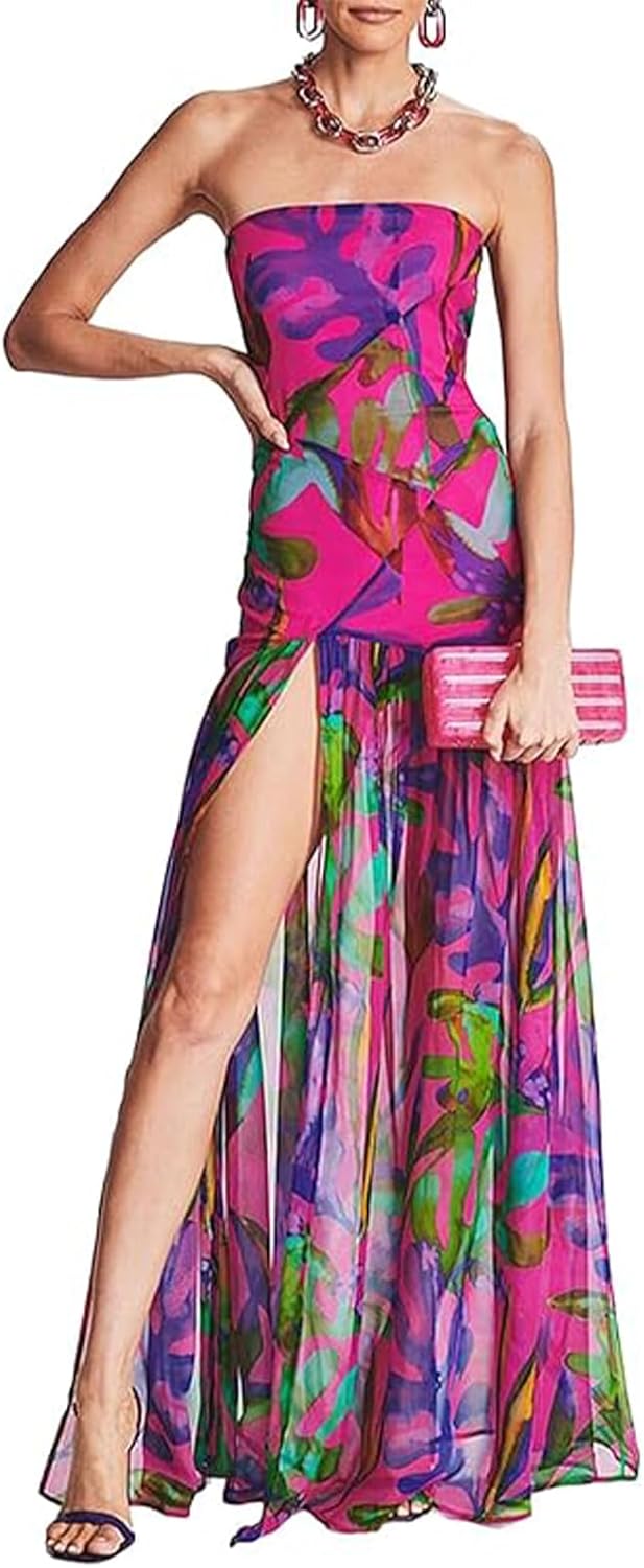 Women Tube Top Dress with Tiger Stripe Mesh for Parties