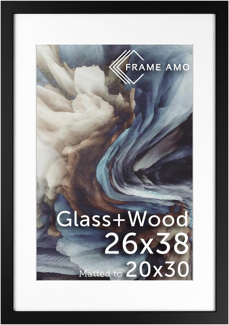 Black Solid Wood Poster Frame with White Mat for 20x30 Image