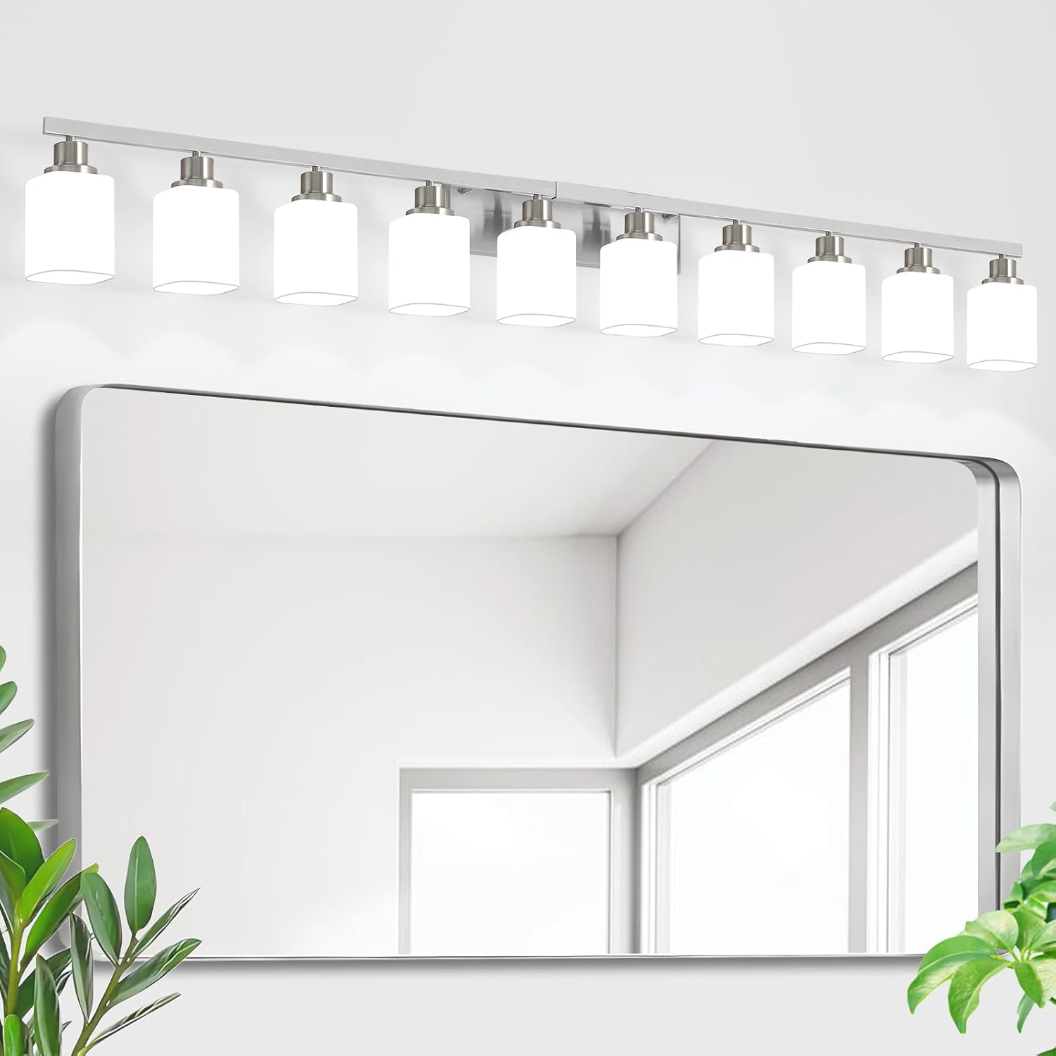10-Light Bathroom Vanity Light with Square Frosted Glass Design