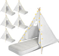 6 Pack Teepee Tent for Kids - Thickened Sleepover Set with Light