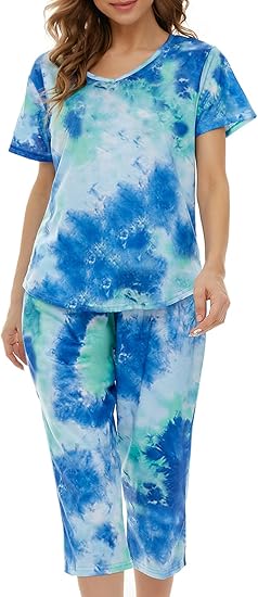 MOYEE Women's Pajama Set Soft Short Sleeve Sleepwear with Pockets