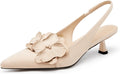 Womens Slingback Kitten Heels with Flower Detail - Comfortable 1.81in