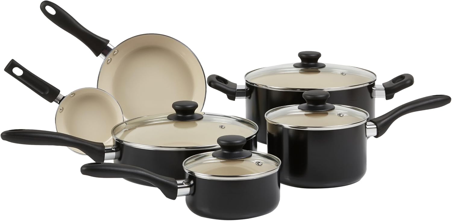 11-Piece Ceramic Non-Stick Pots and Pans Set for Everyday Cooking