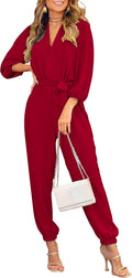 Women's V Neck Long Sleeve Jumpsuit Romper - Dressy Casual Staple