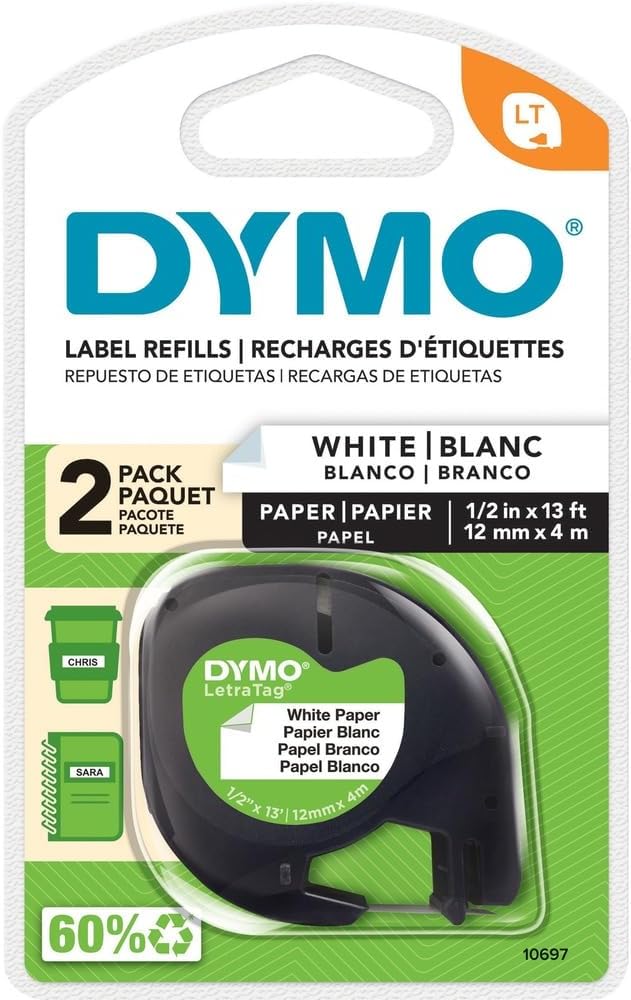 Dymo 10697 Self-Adhesive White Paper Labeling Tape for LetraTag