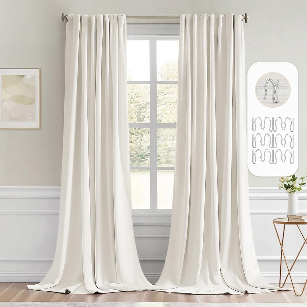 MIULEE Ivory Back Tab Blackout Curtains for Elegant Living Rooms
