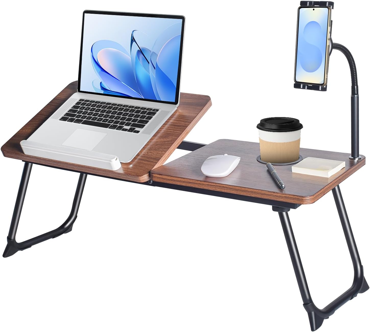 Portable Laptop Desk - Foldable, Dark Wood Finish
