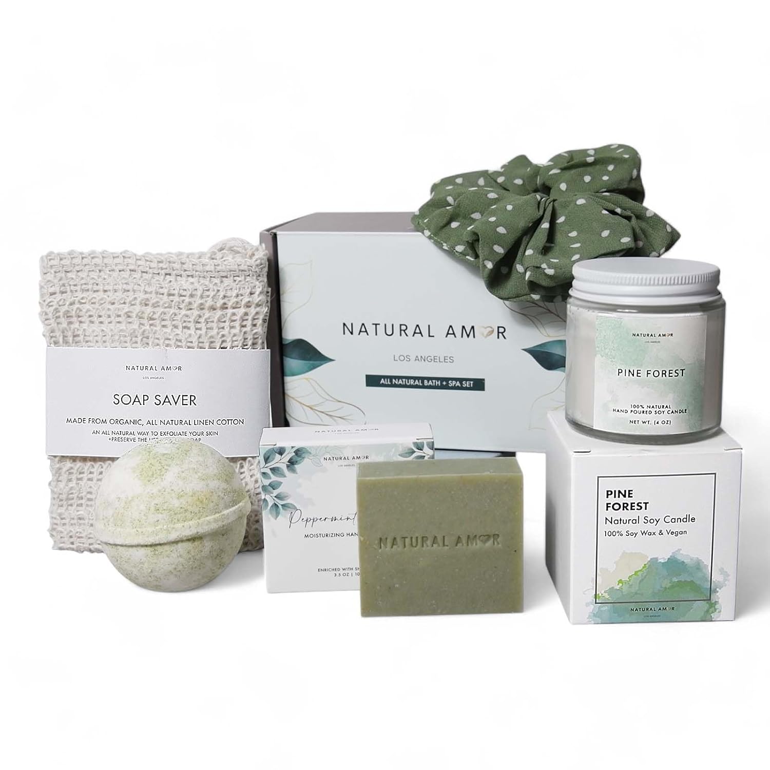 Natural Amor Green Spa Gift Set for Women - 5pc Bath & Body