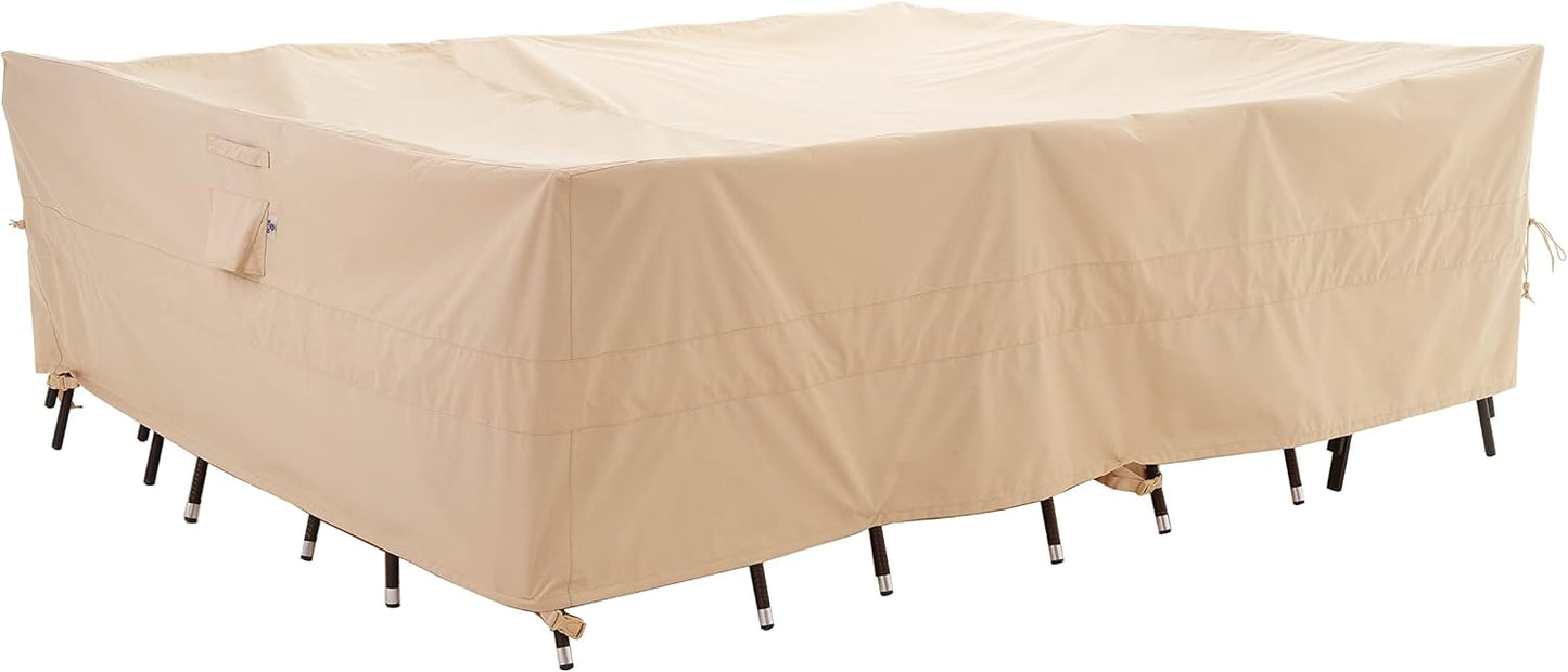 Large Rectangular Beige Heavy-Duty Patio Table Cover for Protection