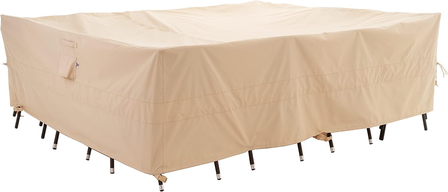 Large Rectangular Beige Heavy-Duty Patio Table Cover for Protection