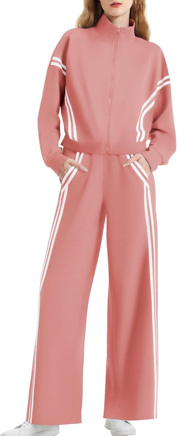 Women's 2 Piece Lounge Outfits Zip Up Sweat Set for Comfort