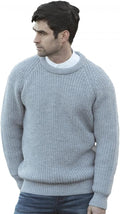 Aran Crafts Men's Fisherman Rib Crew Neck Wool Sweater for Cold