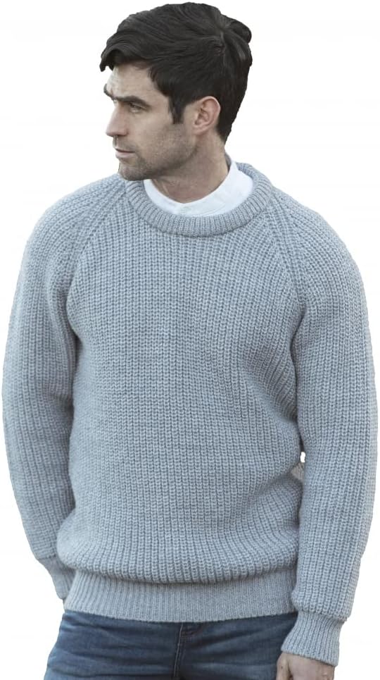 Men's Fisherman Irish Rib Crew Neck Wool Sweater - Warm & Stylish