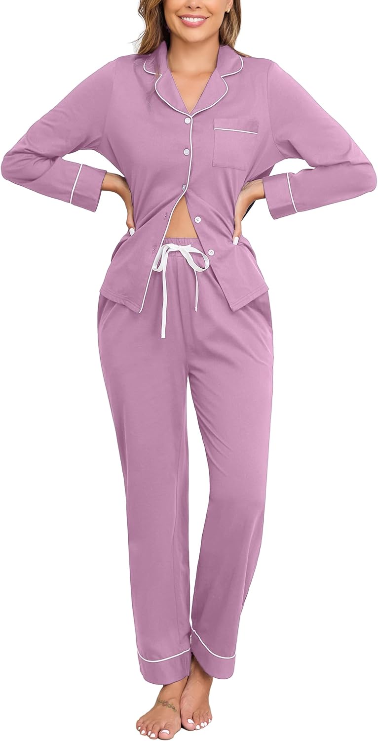 Veseacky 100% Cotton Pajamas Set for Women with Pockets
