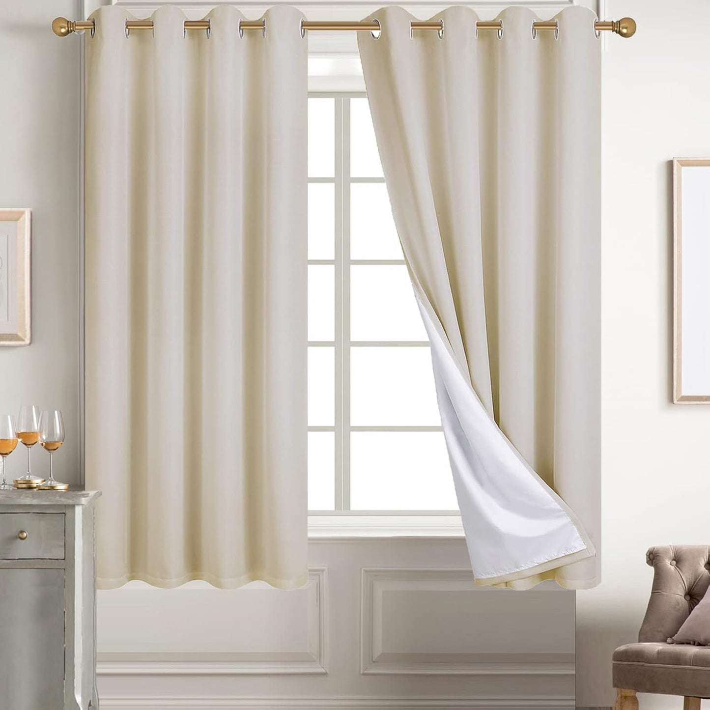Diraysid 100% Blackout Curtains for Bedroom Light Beige Linen