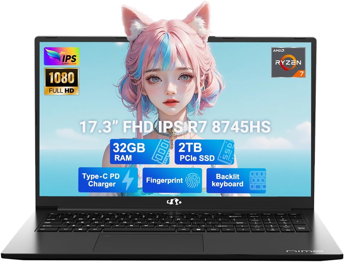 NIMO 17.3in Light-Gaming-Laptop with AMD Ryzen 7 8745HS Power