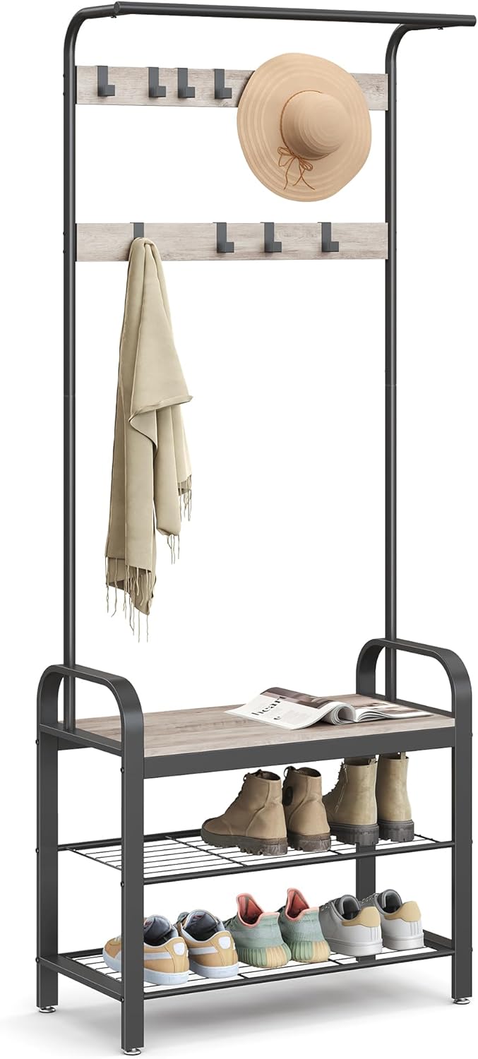 VASAGLE Coat Rack with Shoe Bench for Entryway Storage Solution