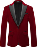 Mens Velvet Blazer Slim Fit Peaked Lapel One Button Tuxedo - Elegant