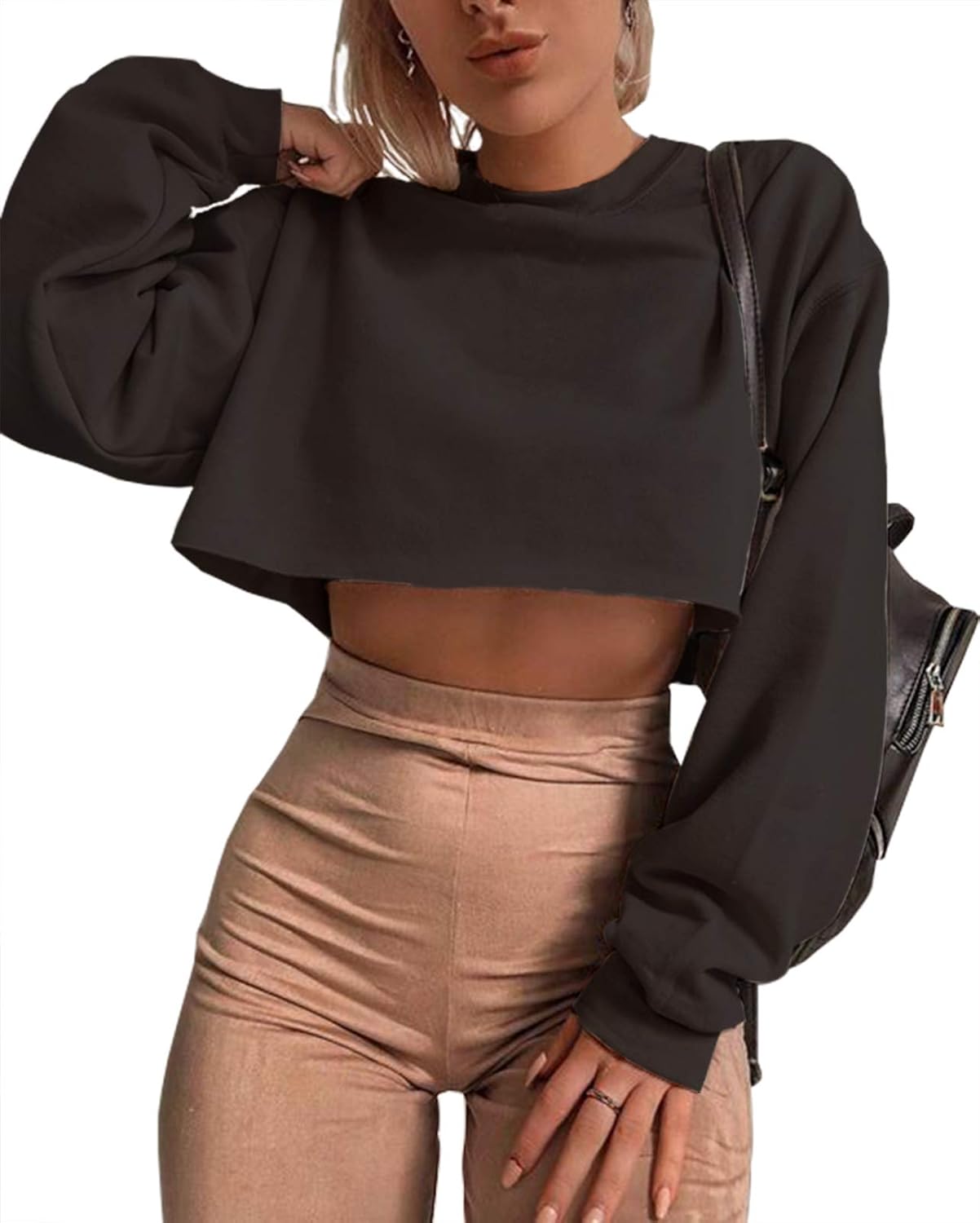 Artfish Women's Crewneck Long Sleeve Crop Tops for Casual Style