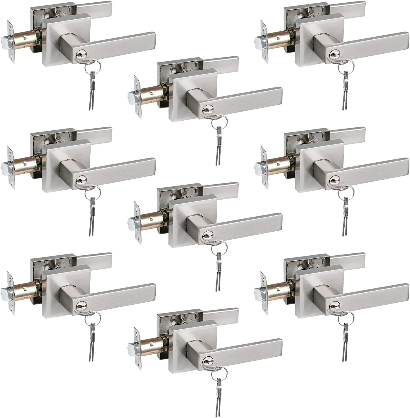 Keyed Entry Lever for Exterior Doors - Heavy Duty Satin Nickel