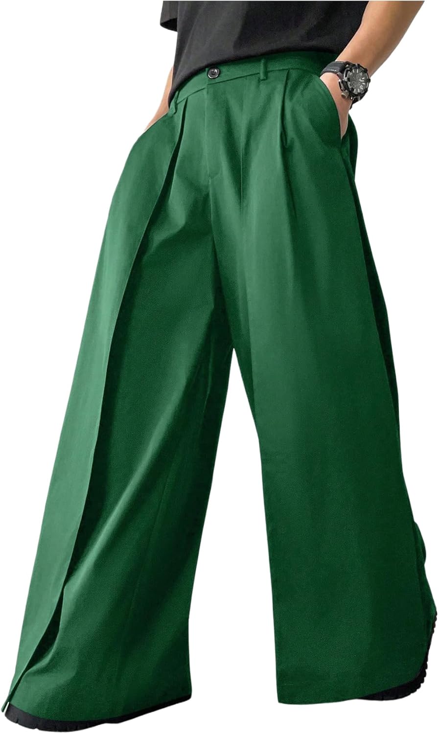 OYOANGLE Men's Baggy Wide Leg Pants for Business Casual Wear