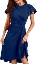 oten Women's Elegant Ruffle Sleeve Ruched Waist High Low Midi Dress It