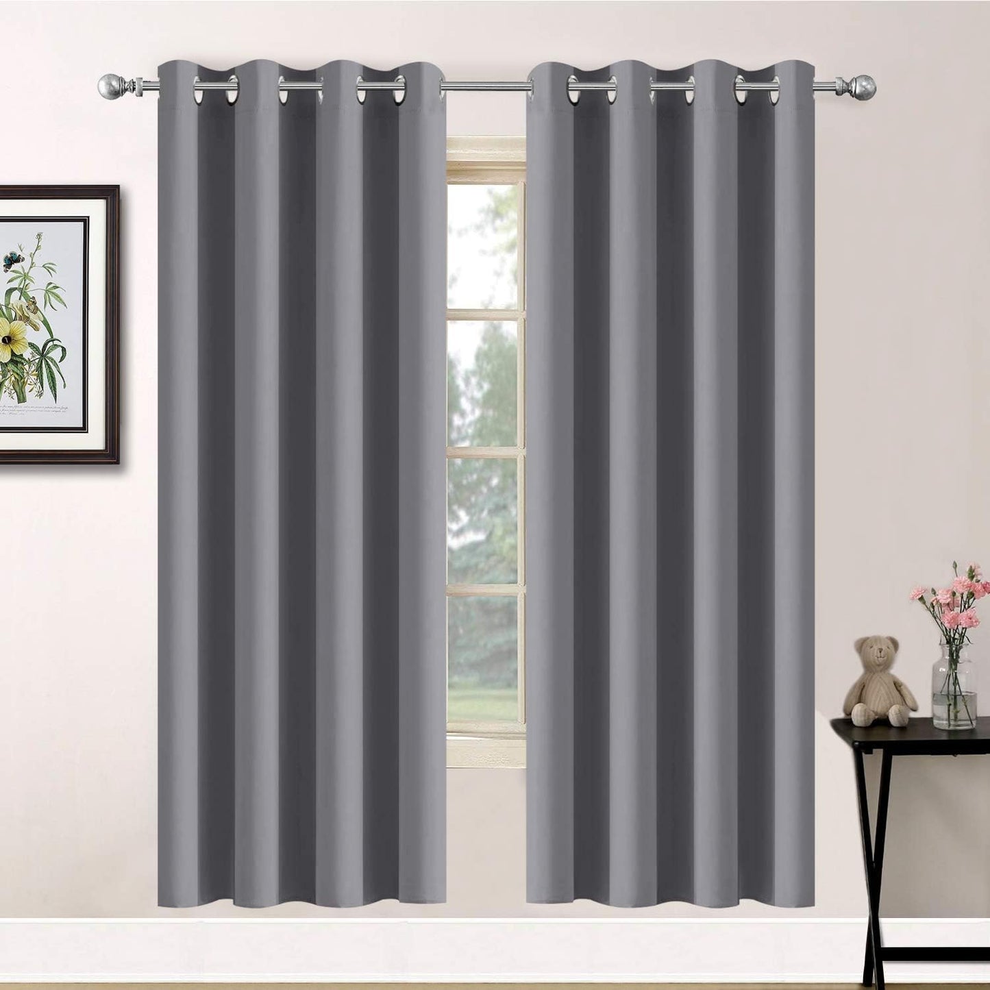 Yakamok Gray Blackout Curtains for Room Darkening and Insulation