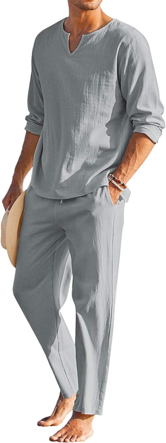 Men's Cotton Linen Set for Summer Yoga and Casual Outfits