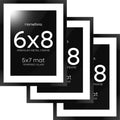 Homeforia 6x8 Picture Frame Black - Matte Metal 5x7 Matted Set of 3