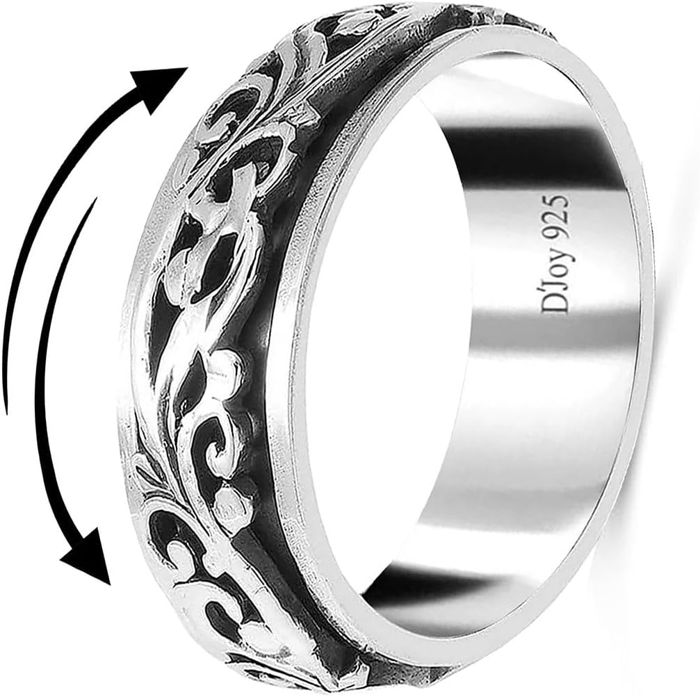 925 Sterling Silver Spinner Fidget Ring for Women - Stress Relief