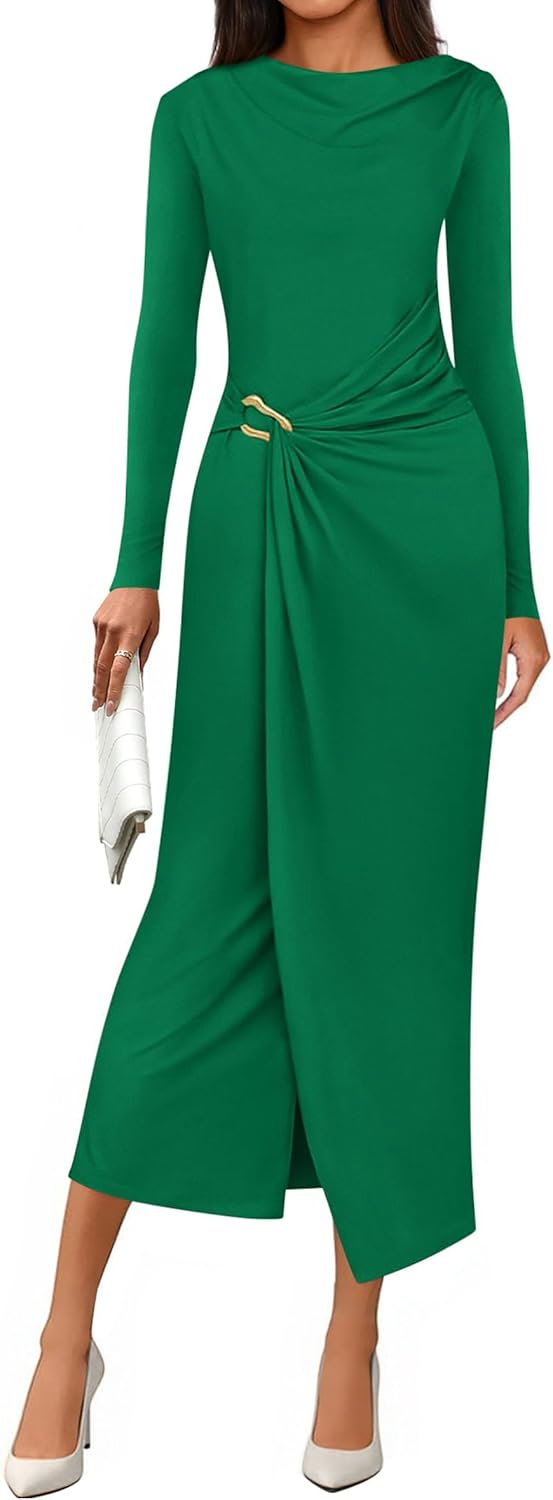 Elegant Long Sleeve Bodycon Midi Dress for Fall Weddings