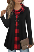 Womens Long Sleeve Cowl Neck Splicing Tunic Top - Warm A-Line Fit