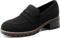 Womens Platform Chunky Heeled Loafers - Comfortable Work Slip-Ons