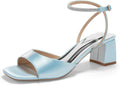 Coutgo Womens Satin Rhinestone Heeled Sandals - Low Block Heel