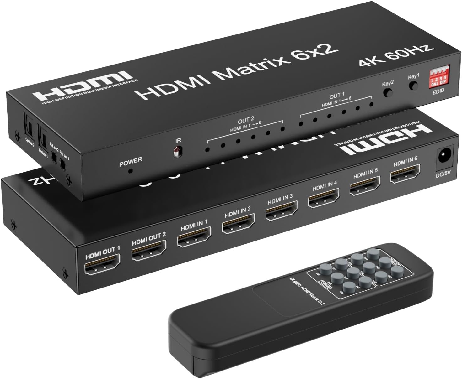 6x2 HDMI Matrix Switch Splitter for 4K UHD with Remote Control