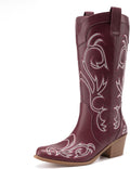 Vintage Embroidered Cowboy Boots for Women with Chunky Heel