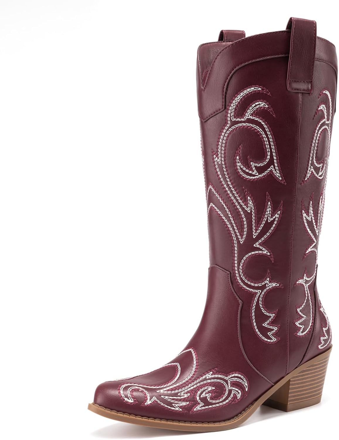 Vintage Embroidered Cowboy Boots for Women with Chunky Heel