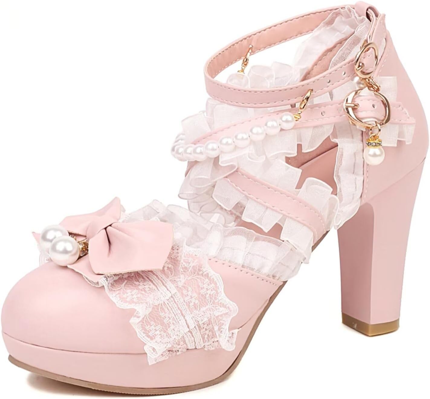 Kawaii Shoes Bow Pearl Heels for Women - Cute Mary Janes Pumps