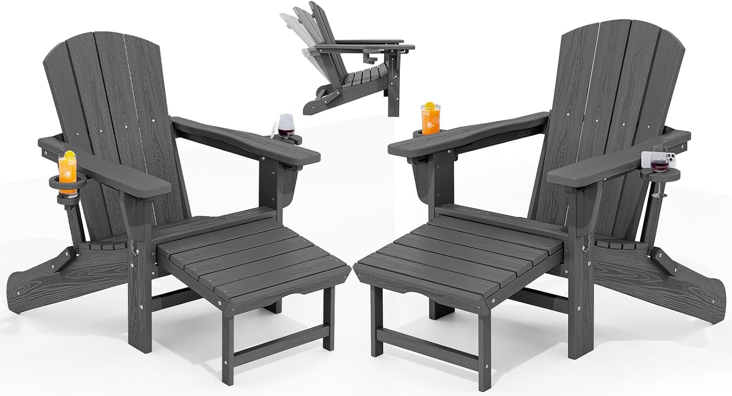 Folding Adjustable Adirondack Chair Set with Ottoman for Relaxation