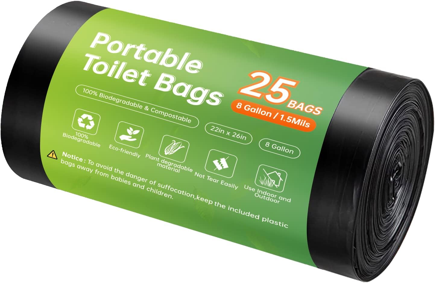 Winmoom 25-Pack Portable Compostable Toilet Bags - Super Thickened for Travel & Emergencies