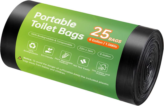 Winmoom 25-Pack Portable Compostable Toilet Bags - Super Thickened for Travel & Emergencies