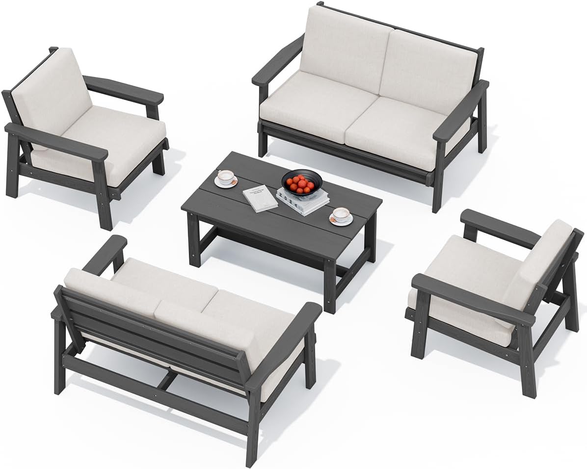 HDPE Patio Furniture Set - 5 Piece All Weather Sectional Sofa