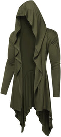 Long Hooded Cardigan Ruffle Shawl Collar - Lightweight Drape Cape