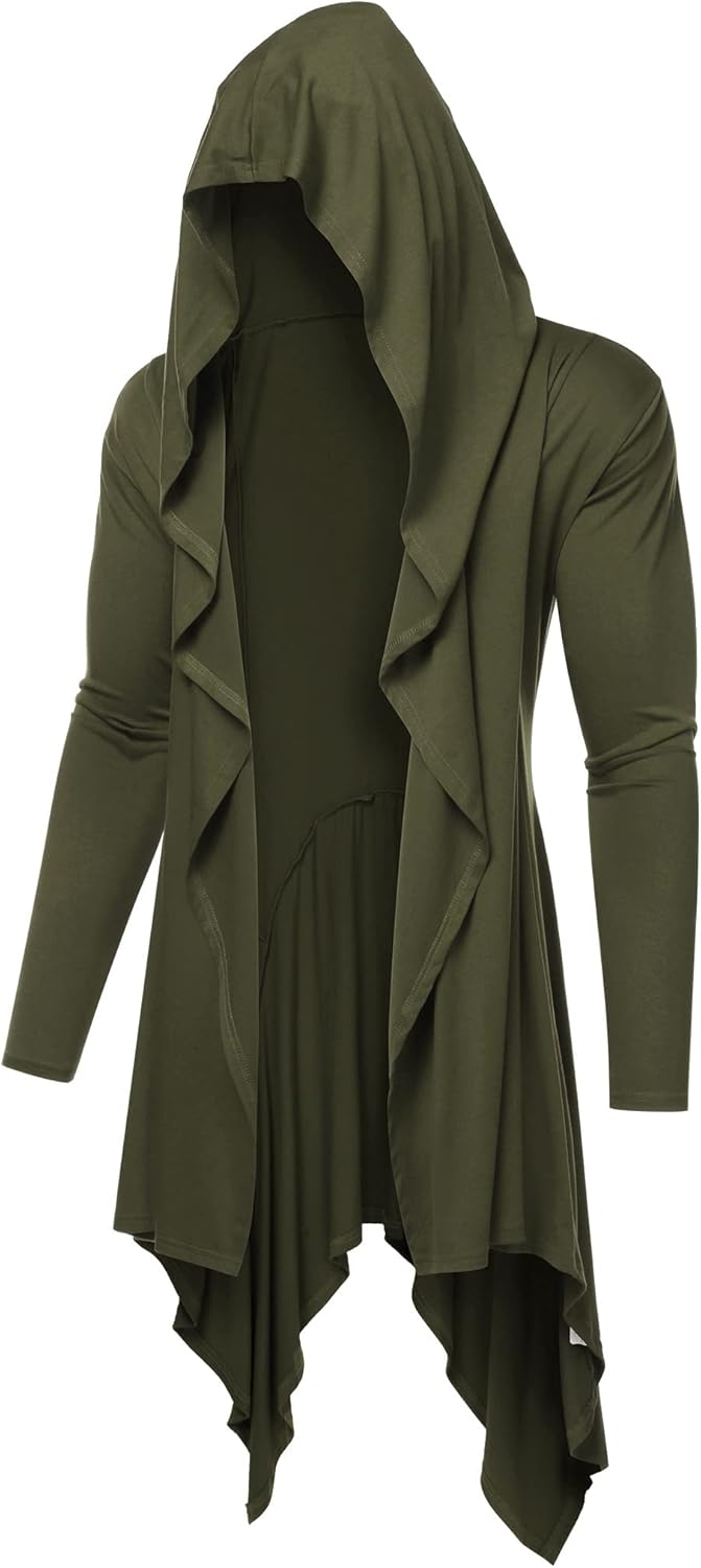 Stylish Long Hooded Cardigan with Ruffle Shawl Collar Design
