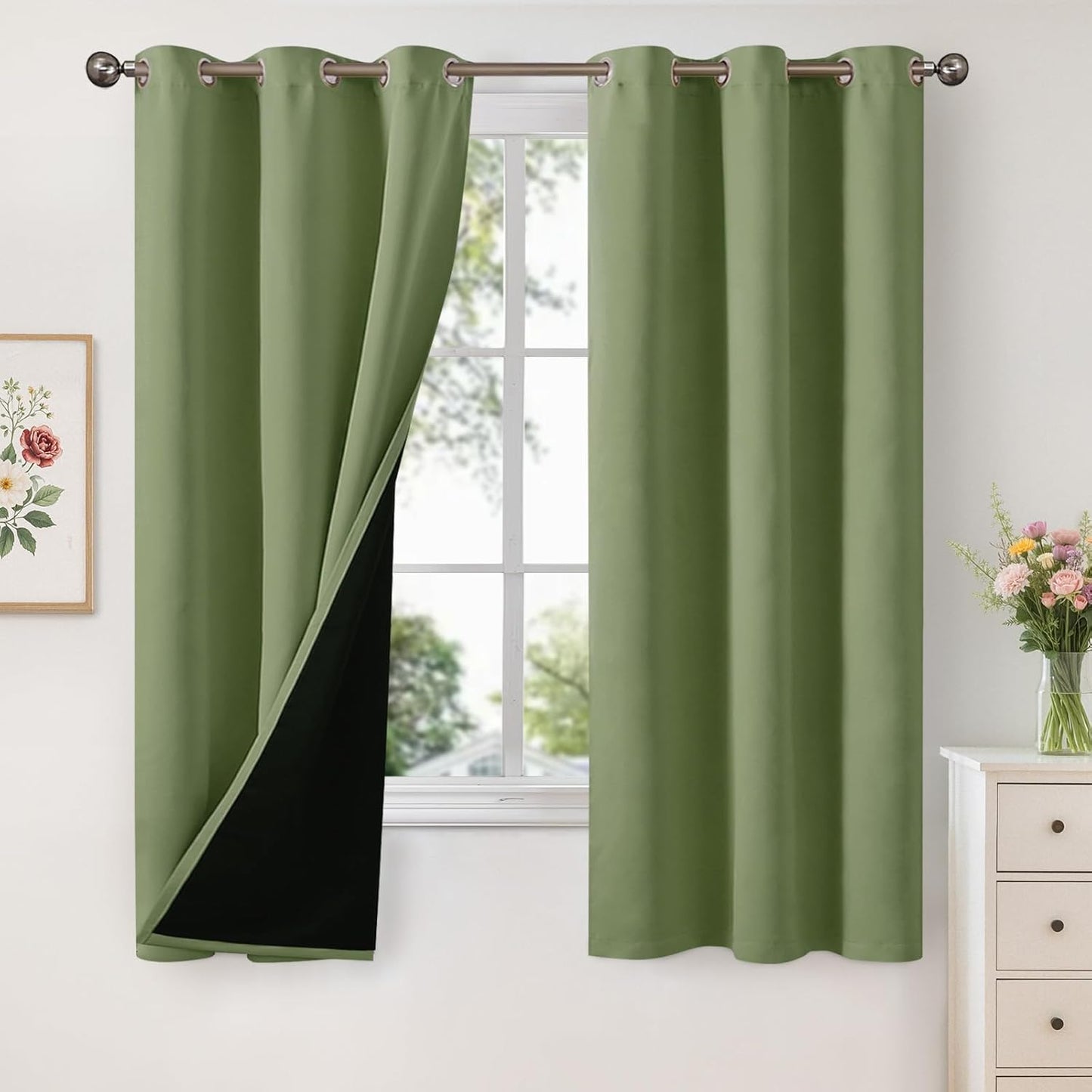YoungsTex Olive Green Blackout Curtains for Bedroom Privacy