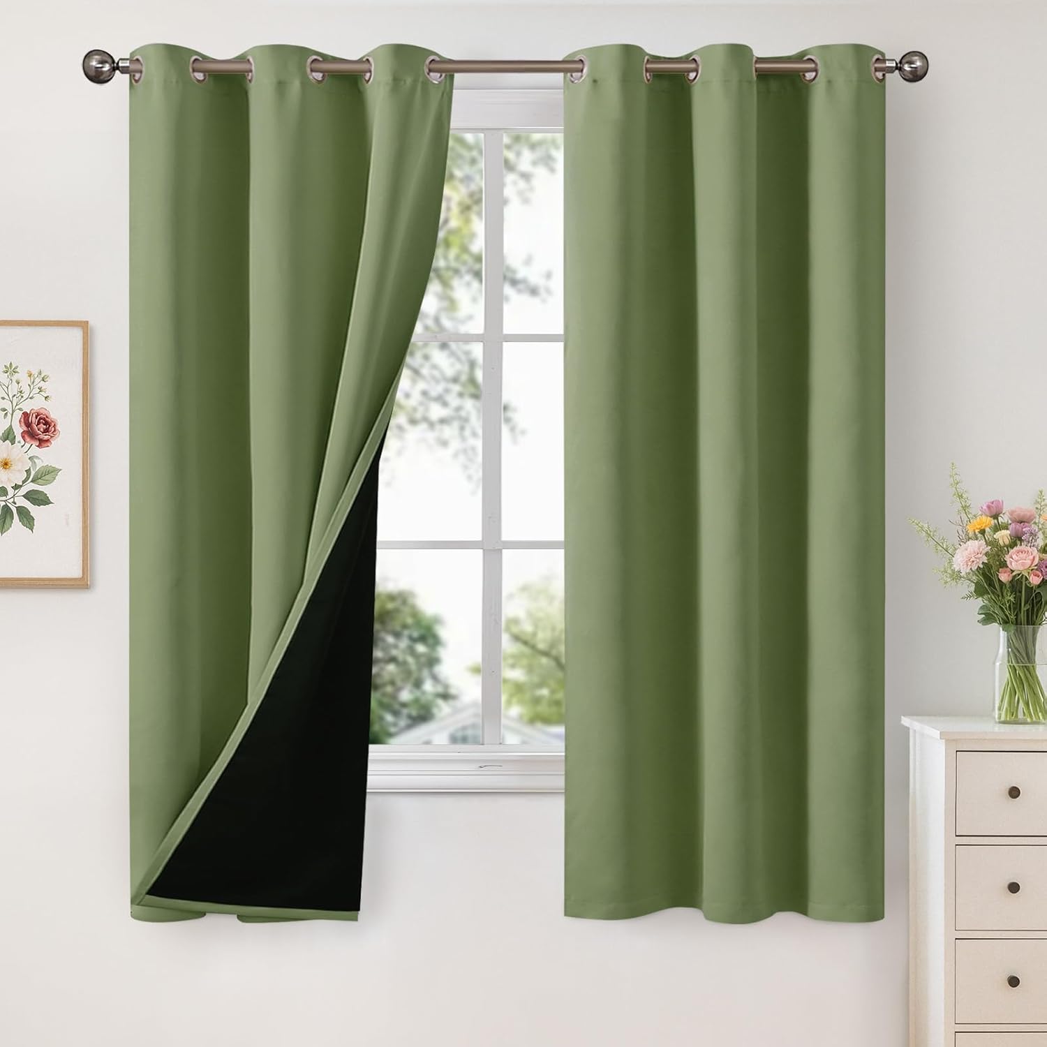 YoungsTex Olive Green Blackout Curtains for Bedroom Privacy