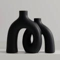 Matte Black Vase Set Hug Hollow Donut Ceramic Vases - Modern