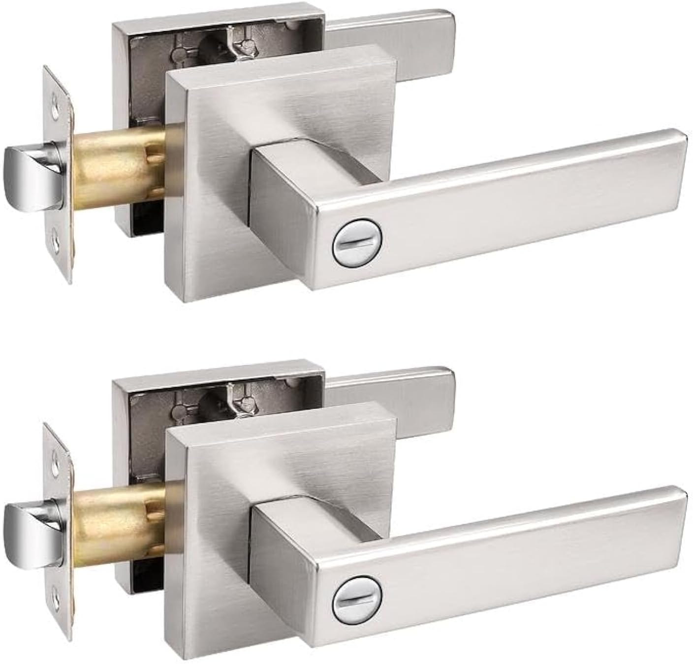 Probrico Bed and Bath Door Locks - Modern Satin Nickel Levers