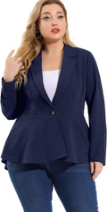 Plus Size Blazer Notch Peplum Jacket - Flattering Work Staple