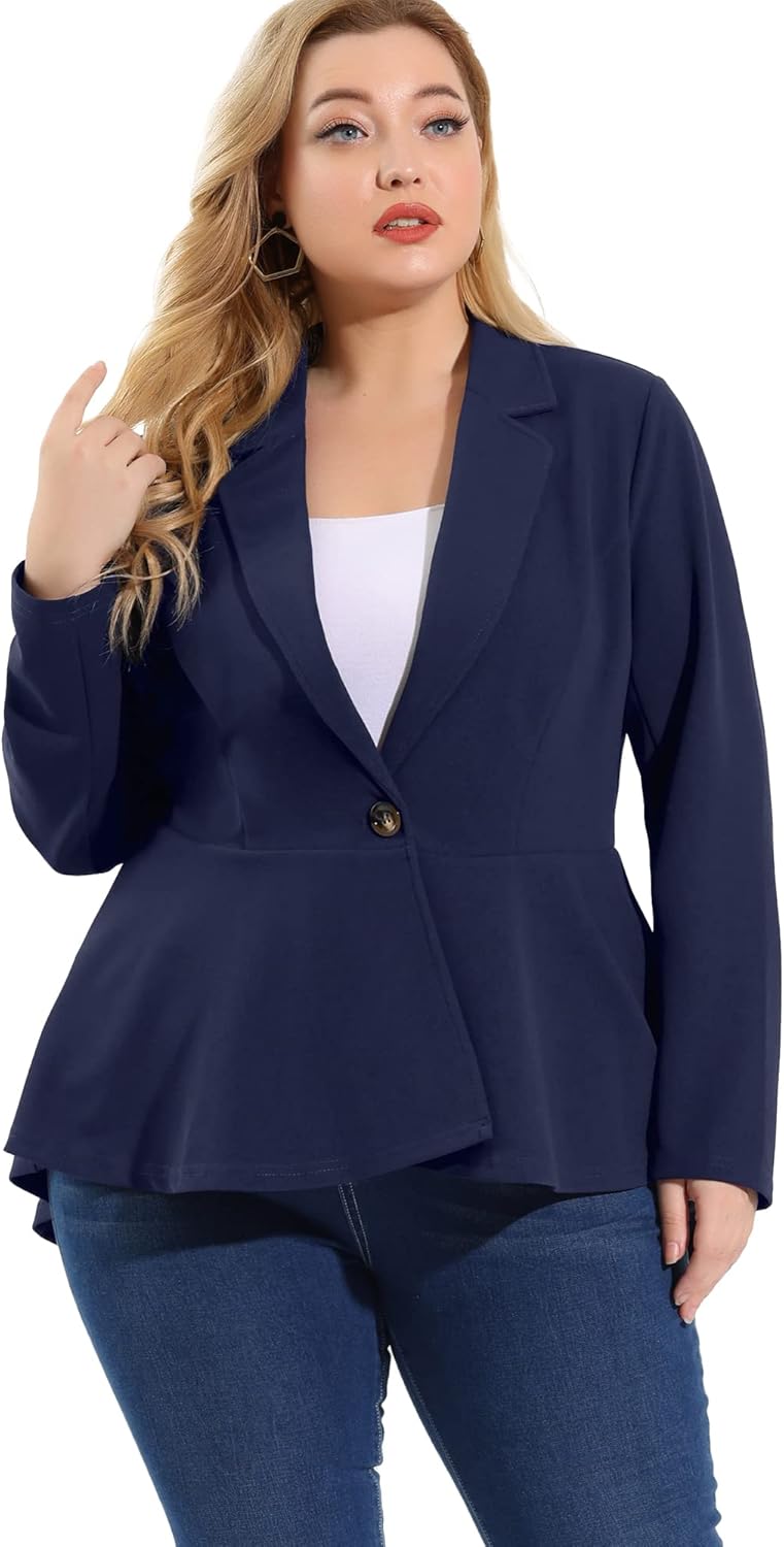 Plus Size Women's Blazer Notch Panel for Business Casual Style